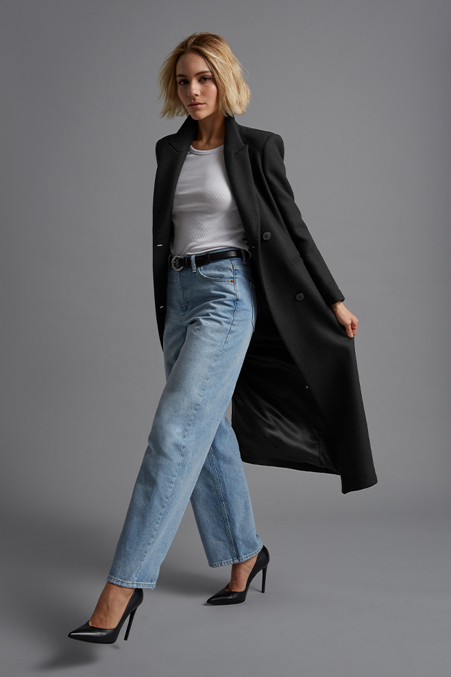 Schlichter schwarzer Mantel Trendige Wollmäntel für Damen