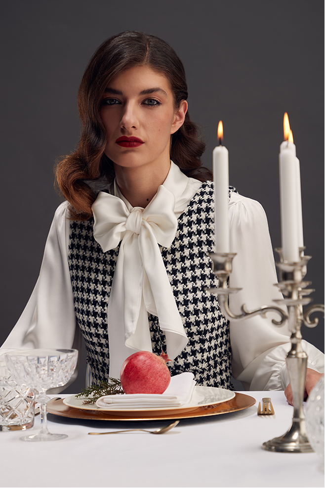 Dress with Houndstooth pattern Classy dress in black and white made in Italy