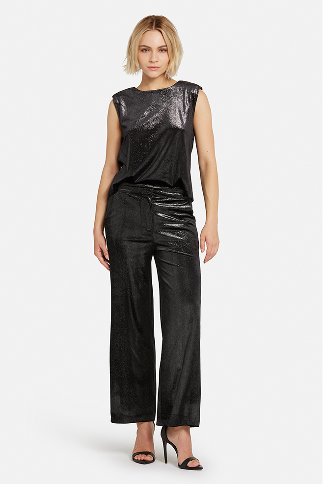 Lamé Fabric Trousers Shiny outfit with trousers and top