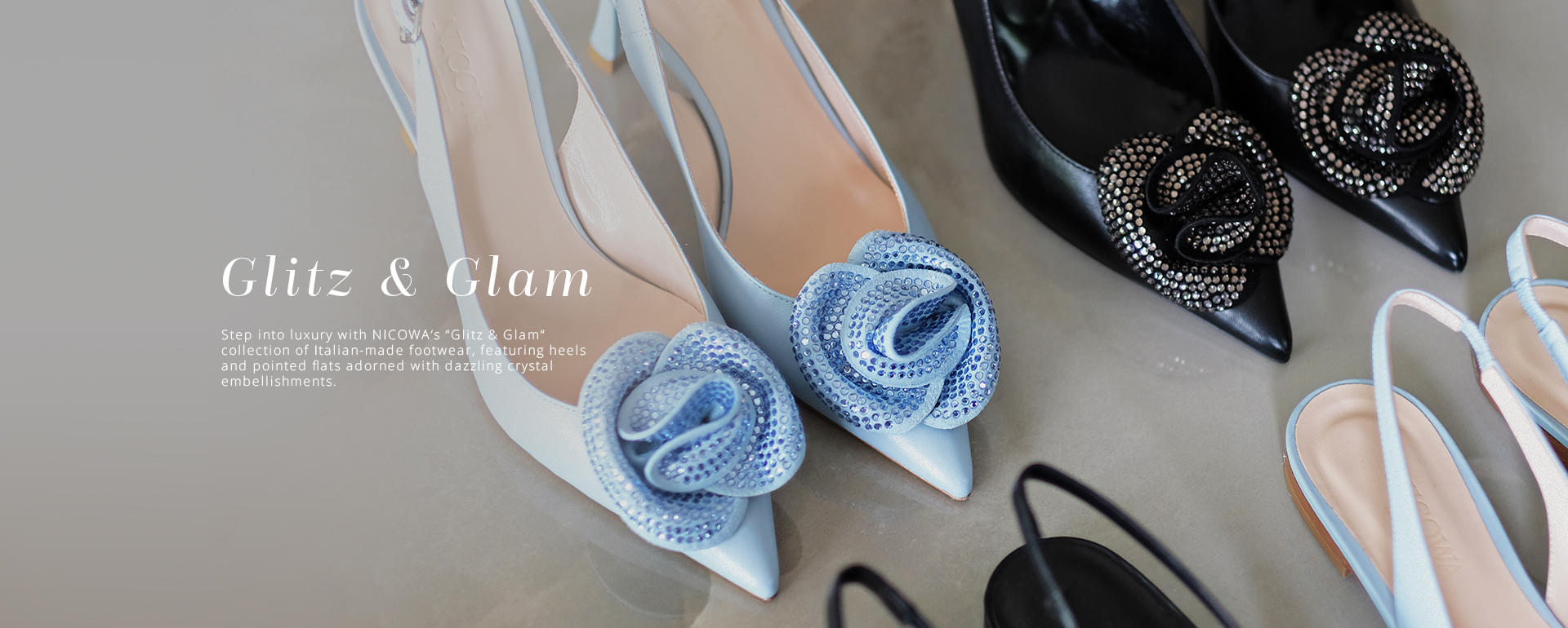 Italian pumps and ballerinas with rhinestone adornment