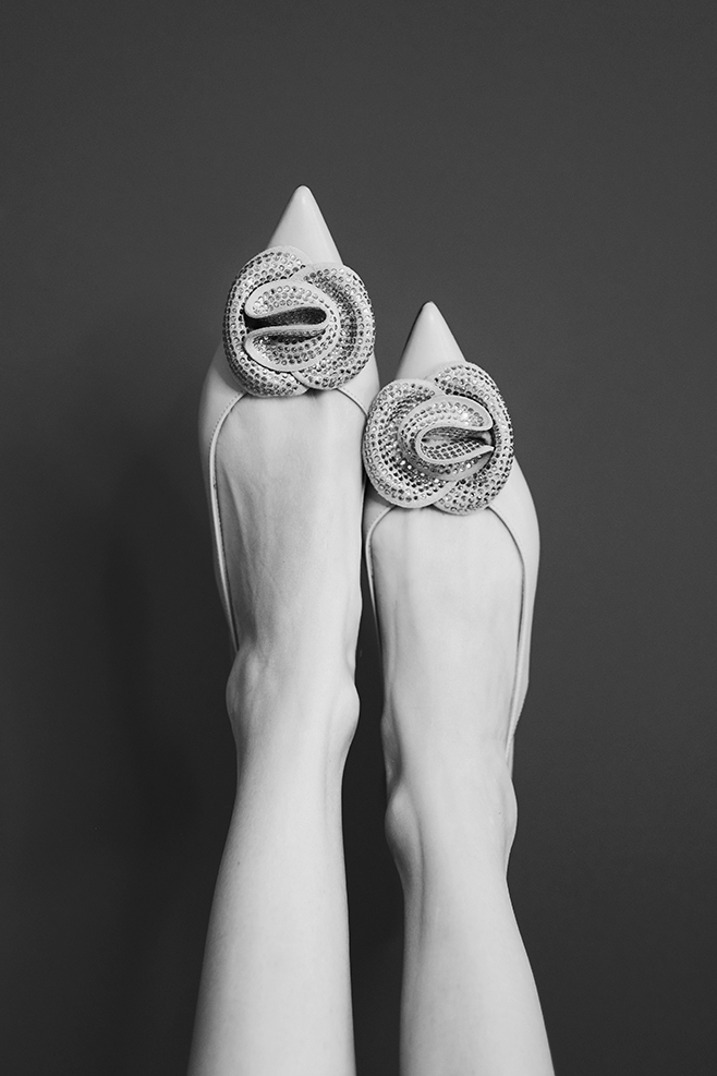 Slingback Ballerinas Hellblaue Ballerinas mit Kristallblüte aus Italien