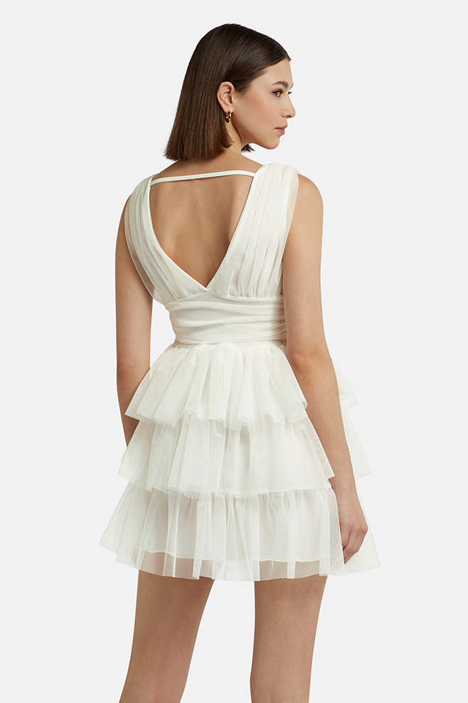 Weißes Tüllkleid Luftiges Mini Tüllkleid für Gartenpartys und Feste