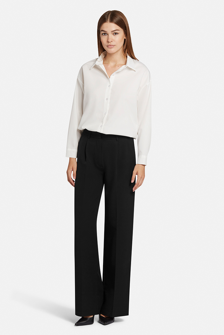 Black trousers made off twill fabric with crease