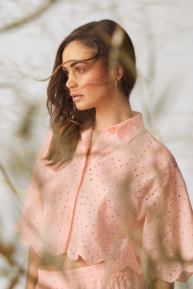 Cropped top with Broderie Anglaise embroidery