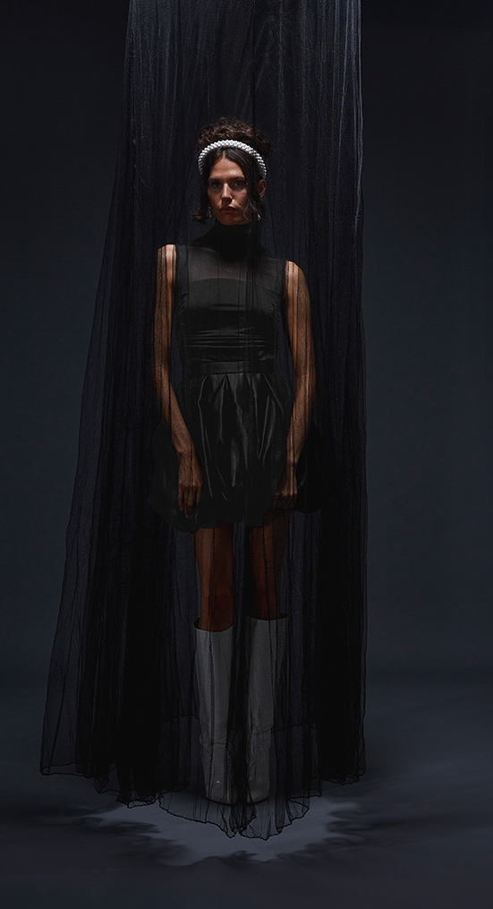 Black dress with balloon skirt