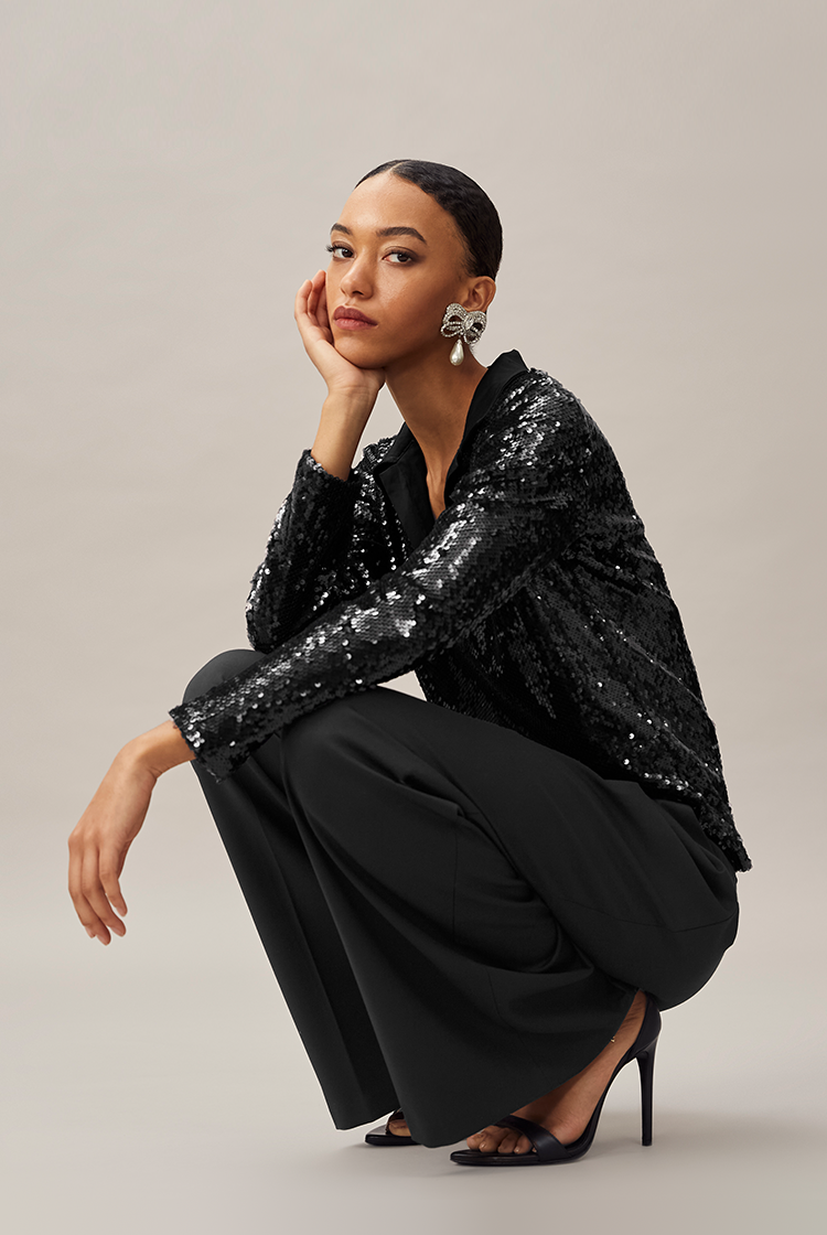 Langarm Poloshirt mit allover Pailletten