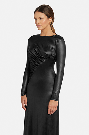 Schwarzes Langarm-Abendkleid