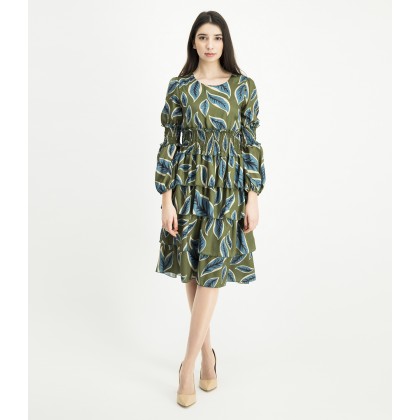 Modisches Stufenkleid ISMERA mit stilvollem Blattdessin /