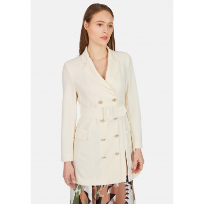 Long-Blazer mit doppelter Knopfleiste und Gürtel - LENINO /