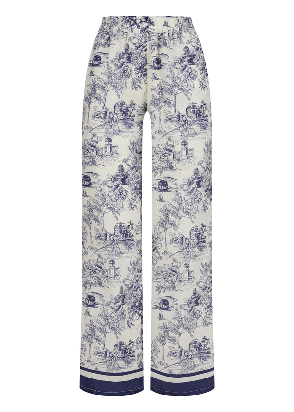 Summer pants with toile de Jouy print - JALIKO, BLUE Frontansicht