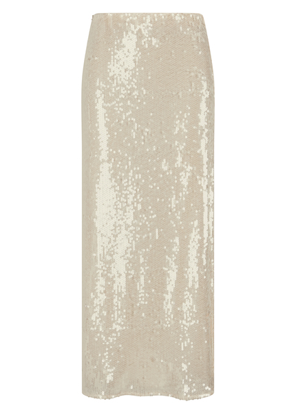 Maxirock mit Slitz aus Paillettenstoff - SILOWA, White Frontansicht