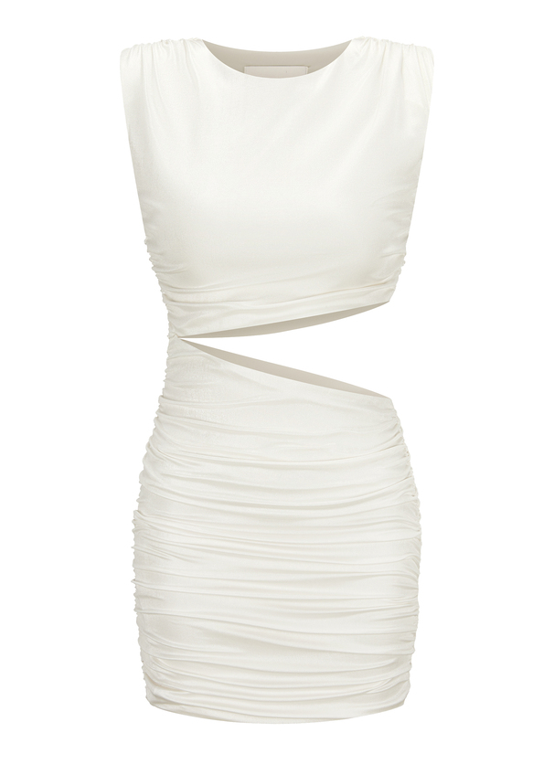 Jersey mini dress with shoulder pads - ADOWIA, White Frontansicht