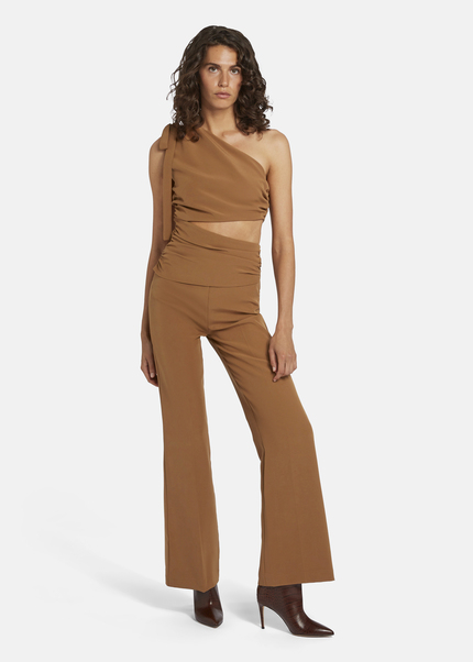 Asymmetrical jumpsuit with shoulder tie - AMOLIWA, Camel Rückansicht